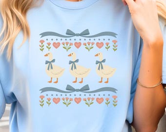 80s Goose Shirt, Funny Blue Ribbon Goose Tee, Retro Goose Graphic Shirt, Cute Farm Animal Tee, Cottagecore Gift Tee