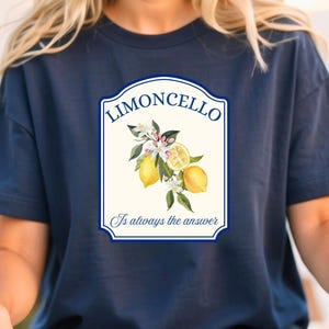 T-shirt limoncello, verfrissend grafisch shirt citroen, Italiaans zomershirt, cadeau voor citroenliefhebbers, vakantie-T-shirt Italië, cocktailshirt