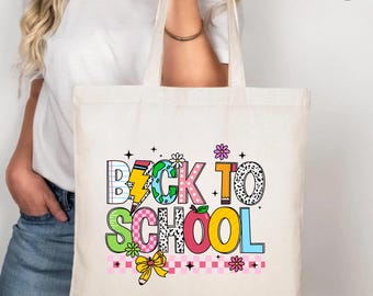 Bolso de tela para la vuelta al cole, bolso de regalo para profesores, bolso para el primer día de clase, bolso de tela para estudiantes, bonito bolso de lona para el colegio, amor por el colegio, regalo escolar