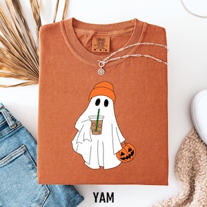 Comfort Colors® Сute Ghost Coffee Shirt, Сute Little Ghost Iced Coffee t-shirt, Boo Ghost Shirt, Ghost Coffee Shirt, Halloween Coffee Lovers