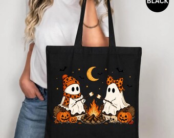 Halloween Ghost Marshmallow Tote Bag, Spooky Fall Treat Carryall, Cute Cozy Autumn Shopper, Sweet October Gift