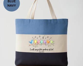 Tri Color Christian Tote Bag Psalm 89:1, Goodness of God Tote, Bible Verse Bag, Faith Gift for Women, Scripture Tote, Church Gift, Jesus Bag