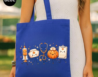 Halloween Fall Nurse Tote Bag, Spooky Nursing Tote, Autumn Nurse Bag, Halloween Nurse Gift, RN Tote, Healthcare Worker Gift, Nurse Life Bag