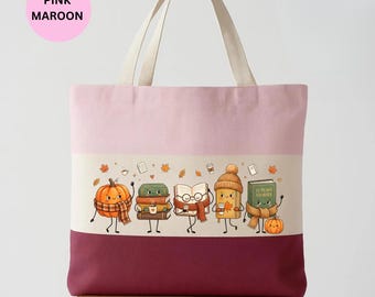 Book Pumpkin Friends Tote Bag, Fall Reading Carryall, Cozy Autumn Library Shopper, Book Lover Gift, Seasonal Bag