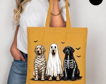 Ghost Dog Friends Tote Bag, Halloween Pet Lover Gift, Cute Spooky Canine Carryall, Fall Animal Shopper, October Present