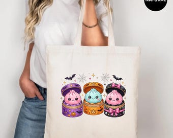 Halloween Squishy Dumpling Tote Bag, Cute Spooky Foodie Carryall, Kawaii Autumn Shopper, Funny October Gift