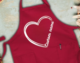 Custom Name Heart Apron, Personalized Love Kitchen Gift, Custom Heart Baker Apron, Funny Heart Lover Gift, Personalized Heart Kitchen Apron