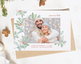 Christmas Photo High Quality GREETING CARD, Holiday Design, December Wedding Save The Date Engagement Announcement Printable or printed