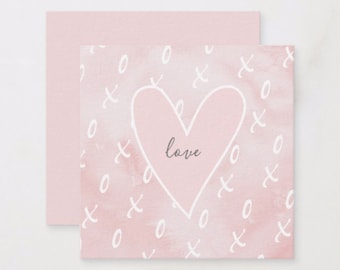Printed Watercolor Heart Children's Classroom Valentines Note Cards, Size 2.5 x 2.5, Unique Mini Cards With Envelopes, Original Art