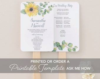 Wedding Program Fan, Floral Watercolors and Leaves, Customized Ceremony Program, Printed Summer Greenery Hand Fan Assembled, Country