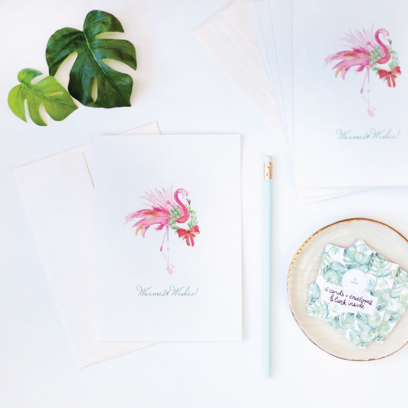 BOXED CHRISTMAS CARDS Pink Flamingo and Wreath Designed Using Etsy