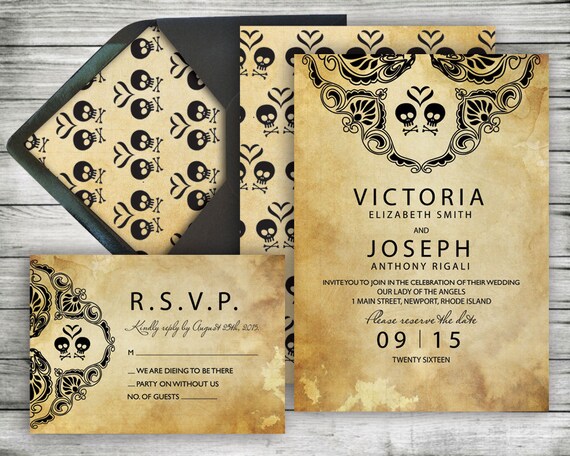 DIY Halloween Wedding Invitation & RSVP Kit Rustic Black