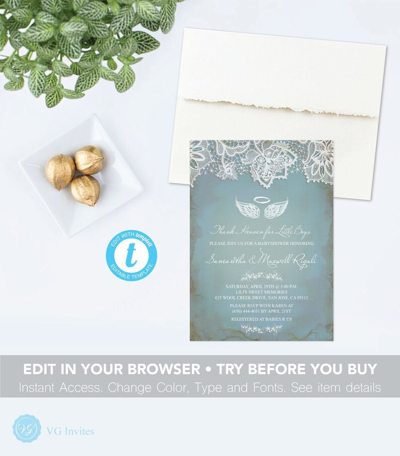 Heaven Sent Baby Shower Invitation Angel Wings Image 0