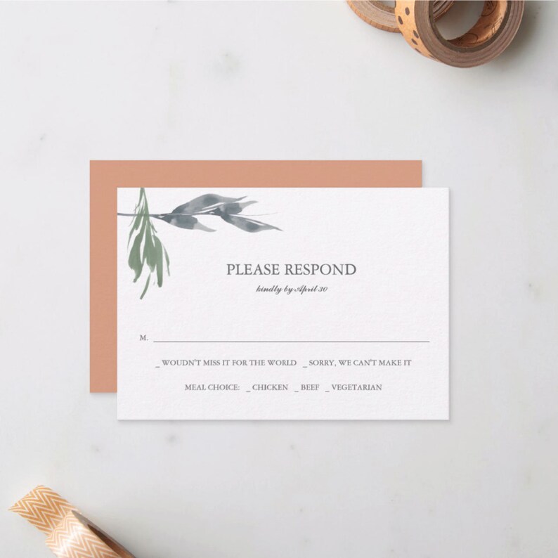 Burnt Orange Floral Greenery Leaves Boho Wedding Invite Suite Envelopes Printed WEDDING INVITATION SET Wedding Website Card /& Reply Card