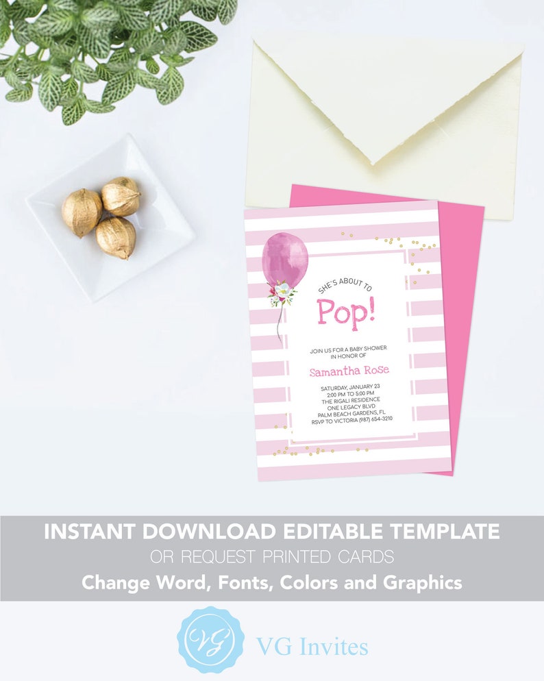 Baby Shower Invitation Girl Ready To Pop Floral Balloon Etsy