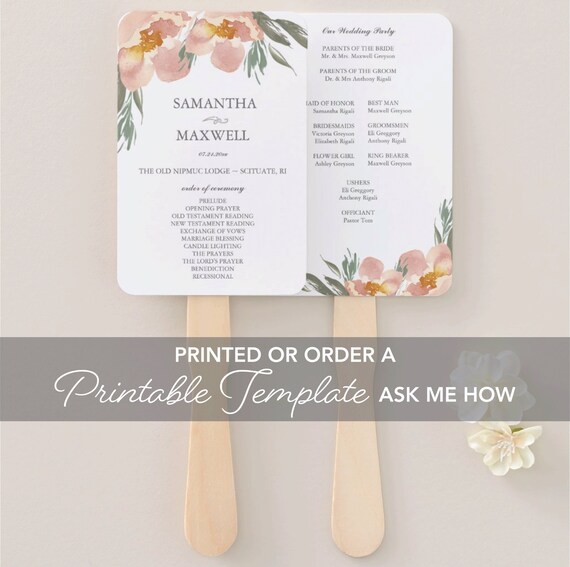 Floral Wedding Program Fan Burnt Orange Watercolor Flowers Etsy