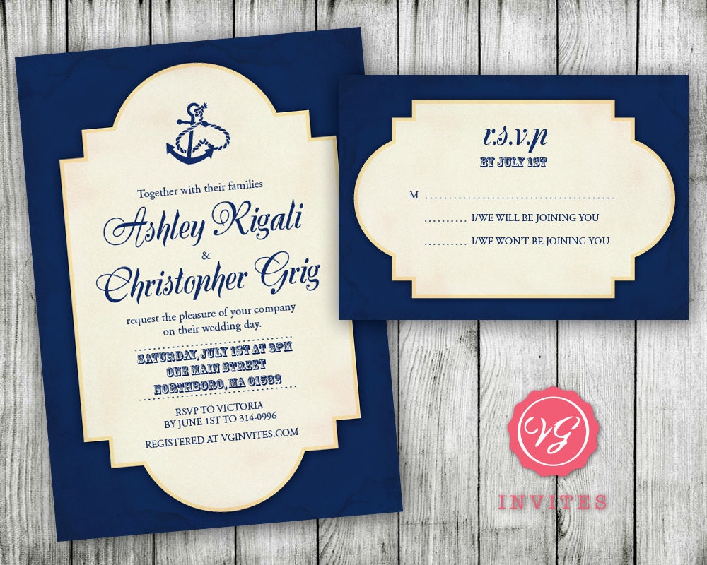 Navy Blue Wedding Invitation Templates DIY Printable Etsy