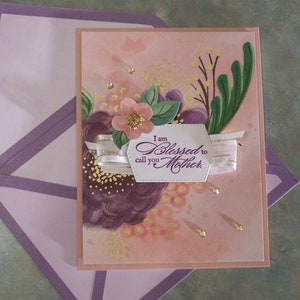 Handmade Greeting Card for Mom's Birthday or Mothers Day Features Gorgeous Posies Die-cut Flowers and Leaves Gold Foiled Details image 3