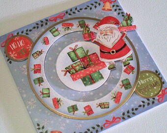 Handmade Santa Christmas Card - Cute 3-D Santa Claus  Spinner Holding Presents -Ho Ho Ho - Creates Lots of Spinning Fun - Children or Adults