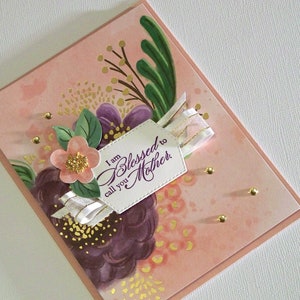 Handmade Greeting Card for Mom's Birthday or Mothers Day Features Gorgeous Posies Die-cut Flowers and Leaves Gold Foiled Details image 1