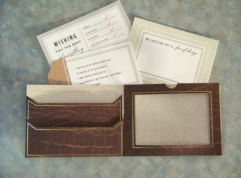 Dark Brown Alligator Pattern with Gold Foil Accents Gift Card Holder Handmade Father/'s Day Wallet Card