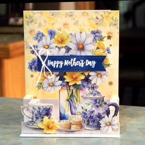 3D Pop-Up Mother&#39;s Day Card: Teapot, Flowers, Macarons