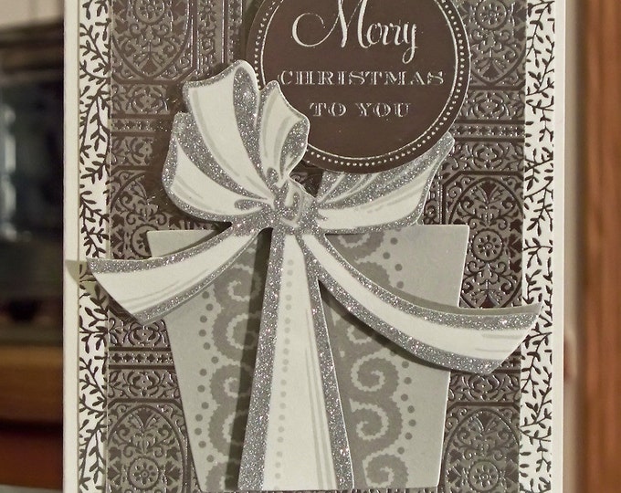Handmade Christmas Card With Jumbo Diecut Glittered Gift Etsy