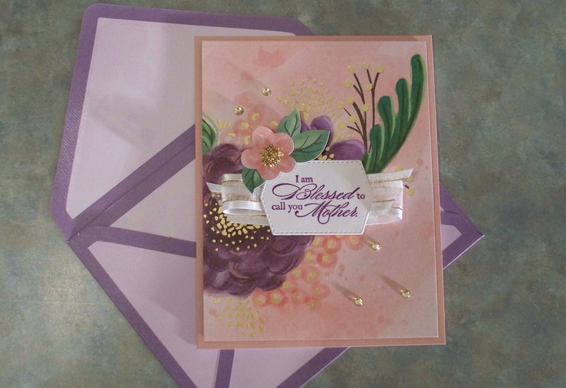 Handmade Greeting Card for Mom's Birthday or Mothers Day Features Gorgeous Posies Die-cut Flowers and Leaves Gold Foiled Details image 3