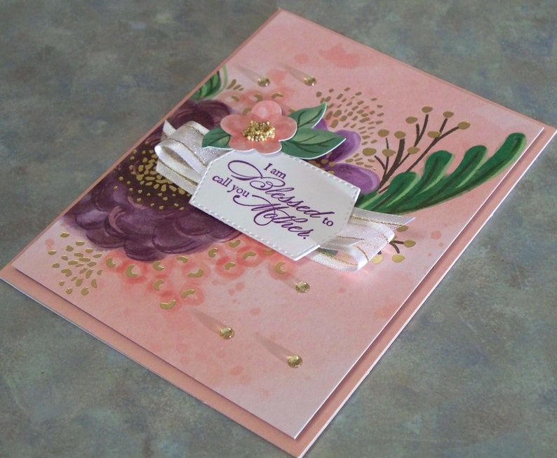 Handmade Greeting Card for Mom's Birthday or Mothers Day Features Gorgeous Posies Die-cut Flowers and Leaves Gold Foiled Details image 4