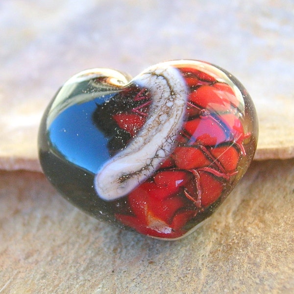 Lampwork Focal Bead Heart in Chain Valentines Jewelry Handmade Supplies