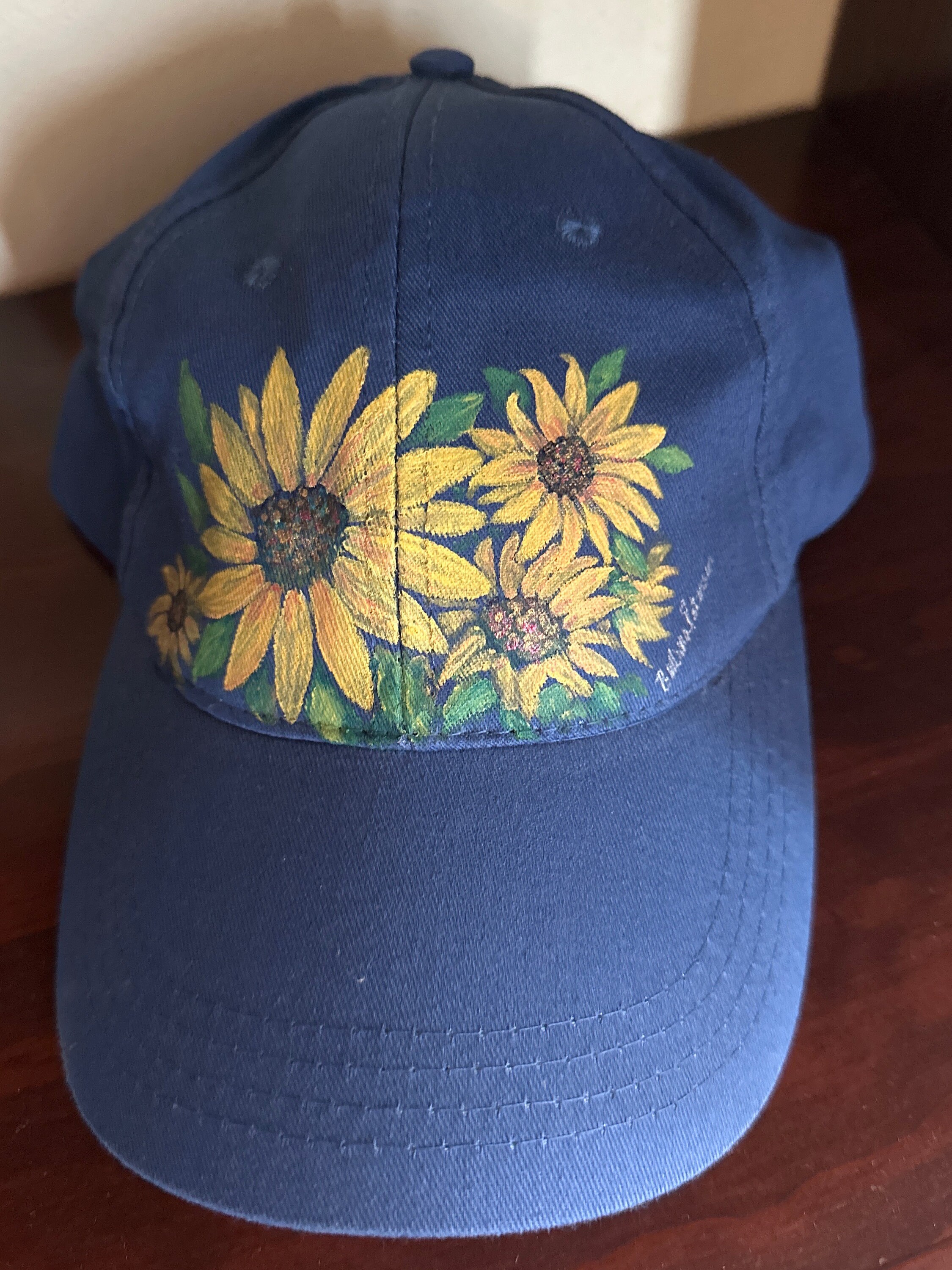 Sunflowers Hand Painted on Blue Hat - Etsy display picture 3