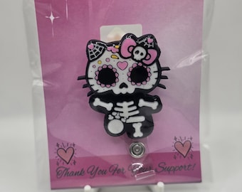 Badgehouder met oprolmechanisme. Een onmisbaar accessoire voor je badgehouder. Een leuk cadeau voor verpleegkundigen. Een Halloween-cadeau. Een cadeau voor Día de Muertos (Dag van de Doden). Een leuk cadeau voor een feestje.