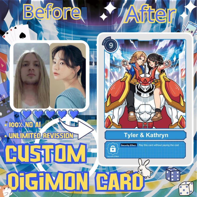 Custom Character Card Custom Digimon Inspired Trading Card, Personalized Anime Card From ...