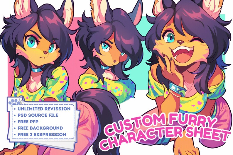 Custom Character Reference Sheet: OC, Furry, Fursona, Anthro, Vtuber ...