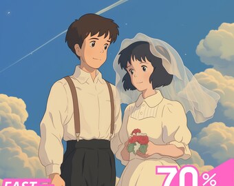 Custom Ghibli Style Portrait |  Anime Portrait from Photo | Portrait Gift Anime for Anniversary, Wedding, Birthday, Pet or Family