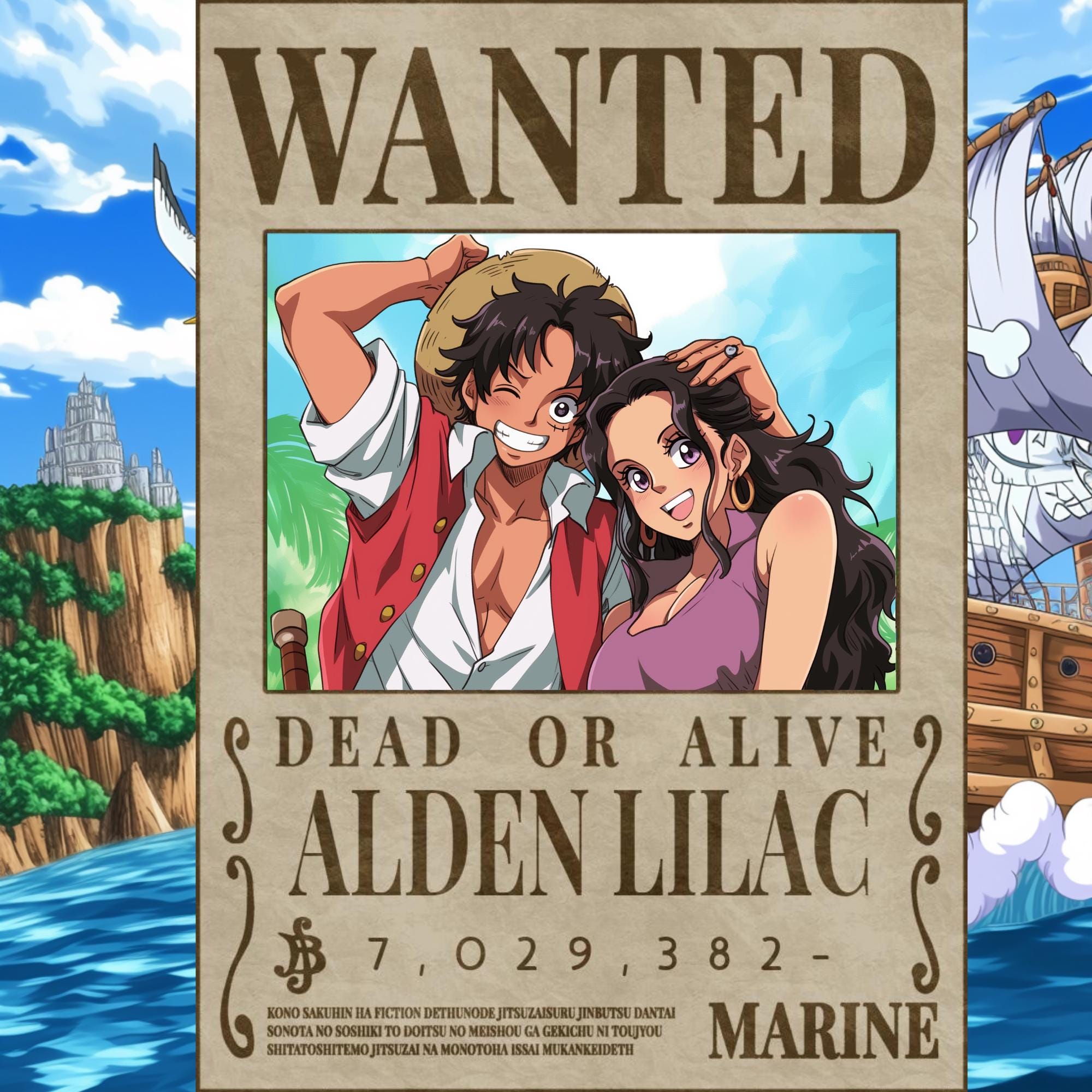 Custom Anime Portrait , Custom Anime Wanted Poster, Personalized Pirate Anime Gift, Printable Wallart, Anniversary Gift, One Piece Portraits