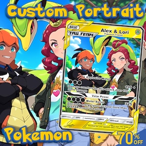 Carte Pokémon Dresseur personnalisée | Cadeau personnalisé pour anniversaire, cadeaux Pokémon, cadeau Saint-Valentin, commande de carte Pokémon, portrait de couple