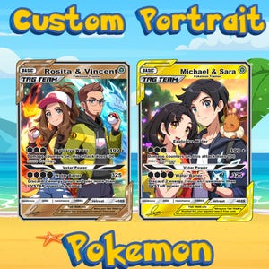 Carte Pokémon Dresseur personnalisée | Cadeau personnalisé pour anniversaire, cadeaux Pokémon, cadeau Saint-Valentin, commande de carte Pokémon, portrait de couple