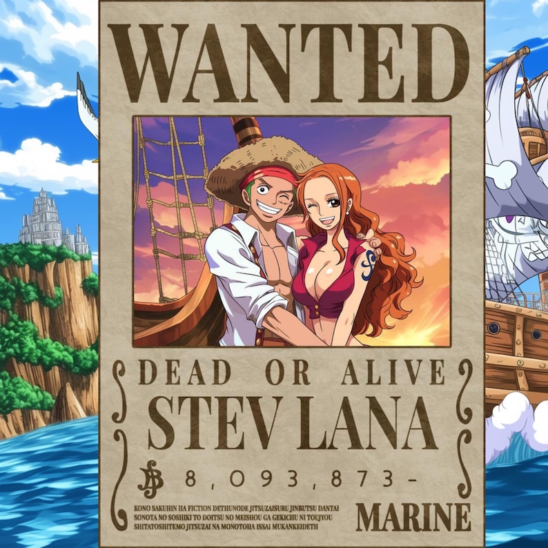 Custom Anime Portrait, Custom Anime Wanted Poster, Personalized Pirate Anime Gift, Printable Wall Art, Anniversary Gift, One Piece Portrait, Custom Wanted Poster, One Piece Fan Art, Pirate Anime Portrait, Anime Mugshot, Personalized Anime Art, Anime Couple Portrait, Unique Anime Gift, Digital Anime Art, Anime Wall Decor, One Piece Inspired Gift, Manga Style Portrait, Anime Illustration, Otaku Gift, Custom Anime Drawing, Luffy Wanted Poster, Hand-Drawn Anime, Pirate Bounty Poster