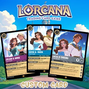 Tarjeta personalizada de Lorcana, ilustración de Lorcana de Disney, arte de Lorcana, regalo de cumpleaños, aniversario, parejas, retrato de pareja, familia, mascota