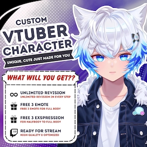 Aangepast mannelijk harig VTuber-model Live2D | Volledig opgetuigde anime-avatar | PNGTuber-streamingpersonage voor YouTube, Twitch en Kick