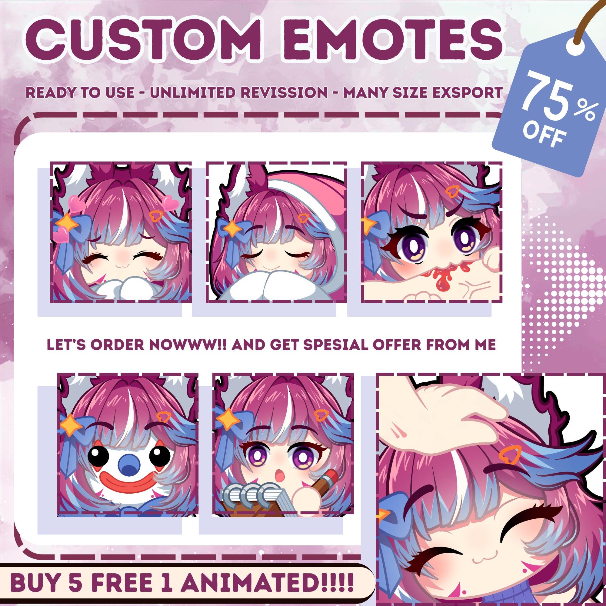 Custom Animated Emotes for Twitch Discord Kick, Chibi Anime Emotes ...
