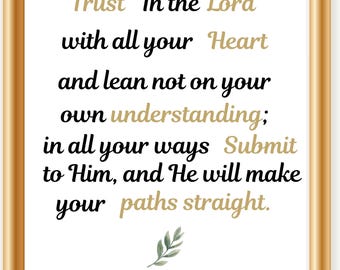 Bible Verse Wall Art Printable | Proverbs 3:5-6 Scripture Print | Christian Faith Decor