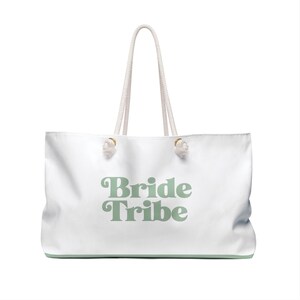 Bride Tribe Sage Green and White Weekender Bag, Travel Duffel, Overnight Carry On, Women&#39;s Gift, Bachelorette Party, Bridal Shower, Wedding