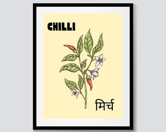 Mirch Chilli Indian Desi Kitchen Wall Art | Hindi & English Chilli Poster | Digital Download