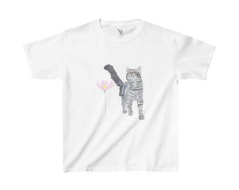Camiseta infantil de algodón pesado con diseño de gato