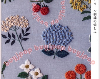 Japanese Embroidery Craft Pattern Book Joy of Wool Embroidery Stitch Floral Motif Yumiko Higuchi