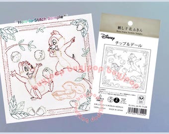 CHIP 'N DALE Japon Disney x Olympus Sashiko Hana Fukin Sampler Motif Blanc Tissu H-1128