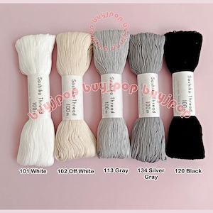 Japan Olympus 100m Large Cotton Sashiko Embroidery Sewing Thread Solid Color - White, Gray, Black 5 Skein Col 101, 102, 113, 134, 120