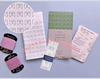 Mariposa - Muestrario de bordado Daruma japonés Sashiko Hana Fukin, tela blanca CHOCHO 1156 o conjunto completo - 2 opciones, instrucciones en inglés